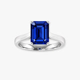 "Zeylan" Blue Sapphire 0.5 Carat Emerald Cut Natural Diamond Engagement Ring HR1325