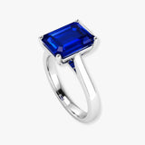 "Zeylan" Blue Sapphire 0.5 Carat Emerald Cut Natural Diamond Engagement Ring HR1325