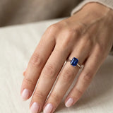 "Zeylan" Blue Sapphire 0.5 Carat Emerald Cut Natural Diamond Engagement Ring HR1325