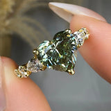 "Zirevon" Green 2 Carat Heart Cut Lab Grown Diamond Shoulder Engagement Ring HLM515 HEERA DIAMONDS