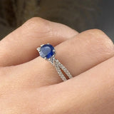 "Zorae" Blue Sapphire 0.56 Carat Round Cut Diamond Shoulder Engagement Ring HM317 HEERA DIAMONDS