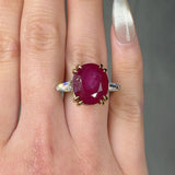 "Zorelle" Oval Cut Ruby 13.55 Carat Diamond Trilogy Engagement Ring HLR51 HEERA DIAMONDS