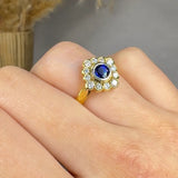 "Zorevina" 0.78 Carat  Round Cut Blue Sapphire Natural Diamond Halo Engagement Ring MDR113 HEERA DIAMONDS