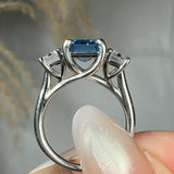 "Zylaris" Blue Sapphire 3.01 Carat Emerald Cut Trilogy Lab Grown Diamond Engagement Ring HLM38 HEERA DIAMONDS