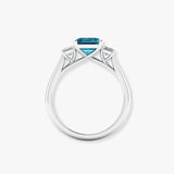 "Zylaris" Blue Sapphire 3.01 Carat Emerald Cut Trilogy Lab Grown Diamond Engagement Ring HLM38
