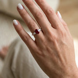 "Zymera" Oval Cut Ruby 1.00 Carat Natural Diamond Trilogy Engagement Ring HR1356