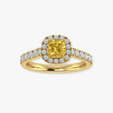 "Zynthor" Yellow 1 Carat Cushion Cut Lab Grown Diamond Shoulder Engagement Ring HLM32