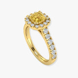 "Zynthor" Yellow 1 Carat Cushion Cut Lab Grown Diamond Shoulder Engagement Ring HLM32