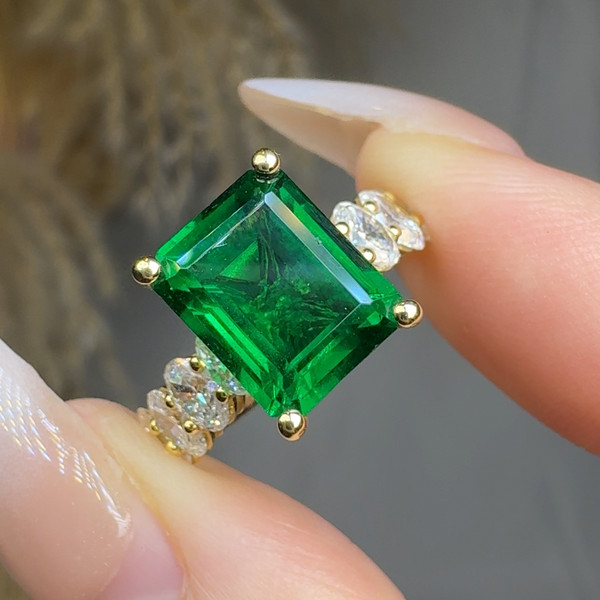 "Zyrel" Emerald Green 3.18 Carat Emerald Cut Diamond Shoulder Engagement Ring HLR261 HEERA DIAMONDS