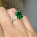 "Zyrel" Emerald Green 3.18 Carat Emerald Cut Lab Grown Diamond Shoulder Engagement Ring HLR261 HEERA DIAMONDS