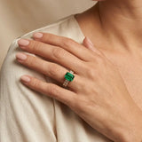 "Zyrel" Emerald Green 3.18 Carat Emerald Cut Lab Grown Diamond Shoulder Engagement Ring HLR261