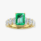 "Zyrel" Emerald Green 3.18 Carat Emerald Cut Lab Grown Diamond Shoulder Engagement Ring HLR261