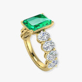 "Zyrel" Emerald Green 3.18 Carat Emerald Cut Lab Grown Diamond Shoulder Engagement Ring HLR261