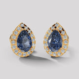 Pear Shape Sapphire and Diamond Halo Stud Earrings - EHAPS