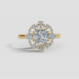 "Olive" Round cut 3 Carat Halo 18KT Yellow Gold Engagement Ring HARB20