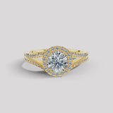 "Mavi" Halo 1.25 Carat Round Brilliant Cut 18k Yellow Gold Engagement Ring