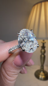 "Angy" 3 Carat Oval Cut Diamond Pave Set Diamond Shoulders Engagement Ring