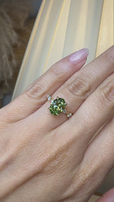 "Lousiana" Oval Cut 2 Carat Fancy Vivid Green Diamond Shoulder 18k Yellow Gold Engagement Ring