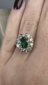 "Jass" Oval Cut Halo 2.5 Carat Emerald Yellow Gold Engagement Ring