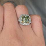 "Orvanyx" Green 2.01 Carat Cushion Cut Lab Grown Diamond Shoulder Engagement Ring HR1397