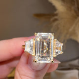 "Celia" Trilogy Three Stone 5 Carat Emerald Cut Diamond Tapered Baguette Shoulder Engagement Ring