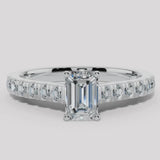 "Delia" 1 Carat Emerald Cut Diamond Grain Set Diamond Band Engagement Ring DSEC04