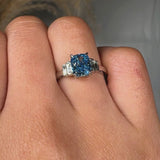 "Zarethyn" Blue Sapphire 0.11 Carat Elongated Cushion Cut Trilogy Lab Grown Diamond Engagement Ring HM1254