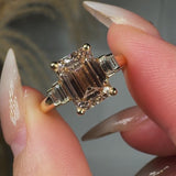 "Avenorix" Brown 2.5 Carat Emerald Cut Trilogy Lab Grown Diamond Engagement Ring HLM514