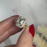 "Hazelena" 2-Carat Emerald Cut with Halo and Diamond Shoulder Engagement Ring