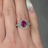 "Luvira" Oval Cut Ruby 1.84 Carat Natural Diamond Shoulder Engagement Ring HR1349
