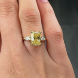 "Elvion" 2.14 Carat Yellow Radiant Cut Lab Grown Diamond Trilogy Engagement Ring HLR635