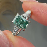 "Crest" 1.5 Carat Radiant Cut Fancy Intense Green Trilogy Lab Grown Diamond Engagement Ring HLR634