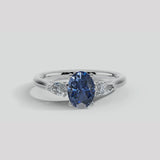"Gwen" Trilogy 2 Carat Oval Cut Lab Grown Blue Sapphire Pear Shoulders Platinum Engagement Ring 3SOC05