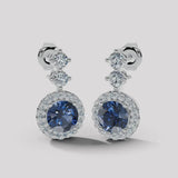 Sapphire 1.10 Carat Round Shape Halo Diamond Drop Earrings E1RBS