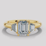 "Celia" Trilogy Three Stone 5 Carat Emerald Cut Diamond Tapered Baguette Shoulder Engagement Ring