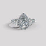 "Cresta" 2 Carat Halo Pear Cut Split-Shank Diamond Shoulder Engagement Ring