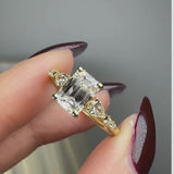 "Elaska" Emerald Cut 3 Carat Yellow Gold Diamond Shoulder Engagement Ring