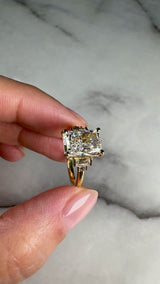 "Lunar" Radiant Cut 3 carat Diamond Shoulder 18kt Yellow Gold Engagement Ring