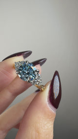 "Kiara" Round Cut Blue Diamond 2.5 Carat Diamond Shoulder Yellow Gold Engagement Ring