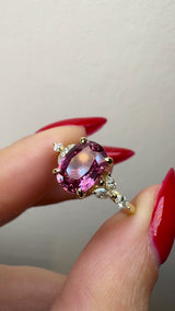 "Moondust" Oval Cut 1.5 Carat Diamond Shoulder Fancy Vivid Pink Yellow Gold Engagement Ring DSOC10