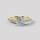 "Tensey" Elongated 5 Carat Cushion Cut Diamond Shoulder Engagement Ring