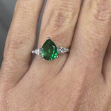 "Glenda" 3.5 Carat Lab Grown Green Emerald Three Stone Pear Cut Platinum Trilogy Engagement Ring 3SPS01E