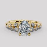 "Haven" 2.50 Carat Oval Cut Diamond Floral Leaf Petals Shoulders Yellow Gold Engagement Ring
