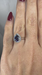 "Hailey" Pear Cut 3 Carat Halo Blue Sapphire Engagement Ring HAPS11S