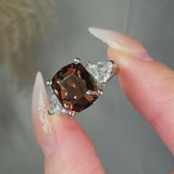 "Arvessa" Pink Tourmaline 5.77 Carat Cushion Cut Lab Grown Diamond Trilogy Engagement Ring HLR54