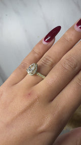 "Brianca" Halo Pear Cut 4 Carat Diamond Shoulder Engagement Ring