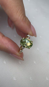 "Lousiana" Oval Cut 2 Carat Fancy Vivid Green Diamond Shoulder 18k Yellow Gold Engagement Ring
