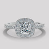 "Mia" 1 Carat Halo Cushion Cut Diamond Shoulder Engagement Ring HACC02