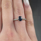 "Elystra" Oval Cut Blue Sapphire 0.77 Carat Natural Diamond Shoulder Engagement Ring HR684