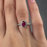 "Zevoria" Ruby 0.73 Carat Oval Cut Natural Diamond Shoulder Engagement Ring RAM592R